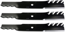 Load image into Gallery viewer, USA Mower Blades (3 CMB022BP Toothed High Lift Blade Fit Scag Husqvarna Toro 48108 481707 481711 48185 482462 Length 18in. Width 2 1/2in. Thickness .240in. Center Hole 5/8in. 36 50 52 54in. Deck