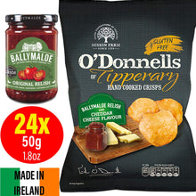 Load image into Gallery viewer, 24x50g O'Donnells Tipperary Ballymaloe Relish & Cheddar Cheese Potato Crisps Chips (Irish Online Supermarket)