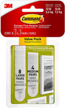Load image into Gallery viewer, Command Picture Hanging Strips Value Pack, 12 Pairs: 8-Medium, 4-Large Pairs, Decorate Damage-Free