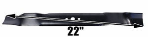 USA Mower Blades (4 AYP485BP Mulching Blade Fits AYP 141114 157101 406713 134768 Length 21 3/4 in. Width 2 1/4 in. Thickness .150 in. Center Hole 5/8 in. Side Hole 3/8 in. 22 in. Deck