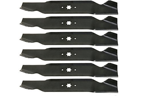 6 Straight Mower Blades fit MTD 742-0610 742-0610A 942-0610 942-0610A 4720610 490110M114 Length 19-5/16 in. Width 3 in. Thickness .150 in. Center Hole 6 Point Star 38 in. Deck
