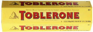 Toblerone Swiss Milk Chocolate w/ Honey & Almond Nougat 1 pack 6 bars-3.52 oz. (100g)