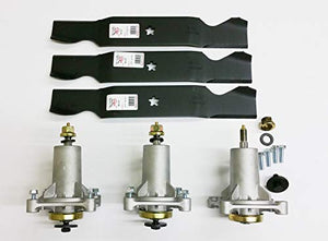 Deck Kit Compatible with 54" Poulan Husqvarna, 3 187292 Spindles, 3 Blades for 187254. Spindles Include Hardware, Blade Bolt/Washer, Mounting Bolts, Pulley Locknut, Spacer (Important)