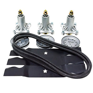 54" Lawn Mower Deck Rebuild Kit Spindles Blades Belt Pulleys Fits Husqvarna LGT24K54, YTH 2454, 196103, 87292, 153535, 187256