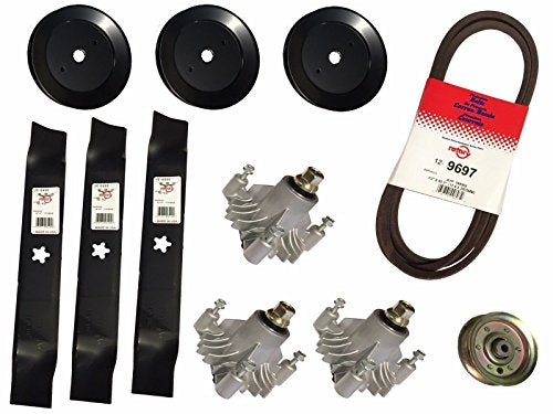 46” Deck Rebuild Kit Compatible with Craftsman Kits Including 3 Spindles 143651, 3 Deck Pulleys 143651, 1 Idler Pulley 131494, 3 Blades 170698, 1 Belt 144959
