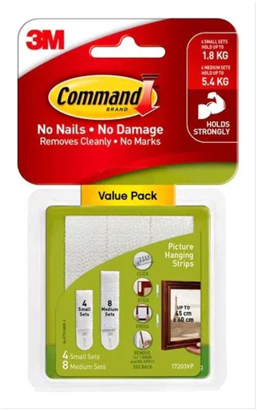 Command Picture Hanging Strips Value Pack, 12 Pairs: 8-Medium, 4-Large Pairs, Decorate Damage-Free