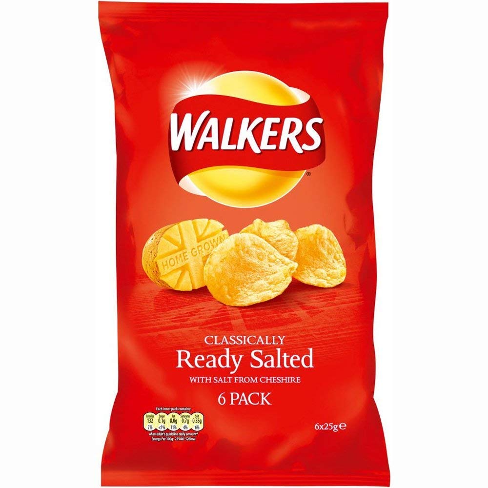 Walkers Ready Salted Crisps 25g x 6 per pack