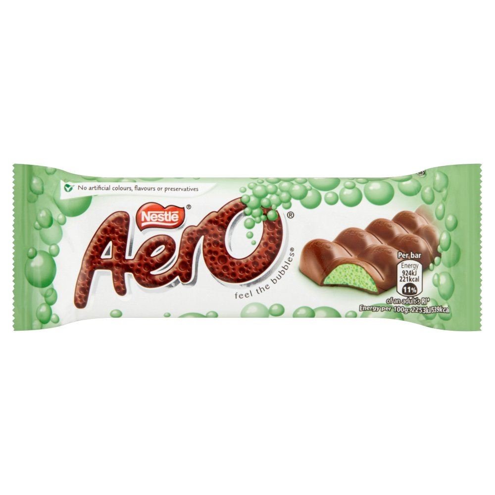 Nestle Aero Bubbly Mint bar - 40g Pack of 12 (40g x 12 Bars)