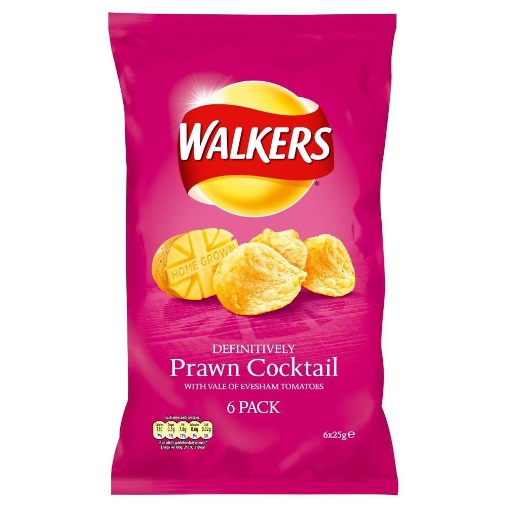 Walkers Crisps - Prawn Cocktail (6x25g) - Pack of 2