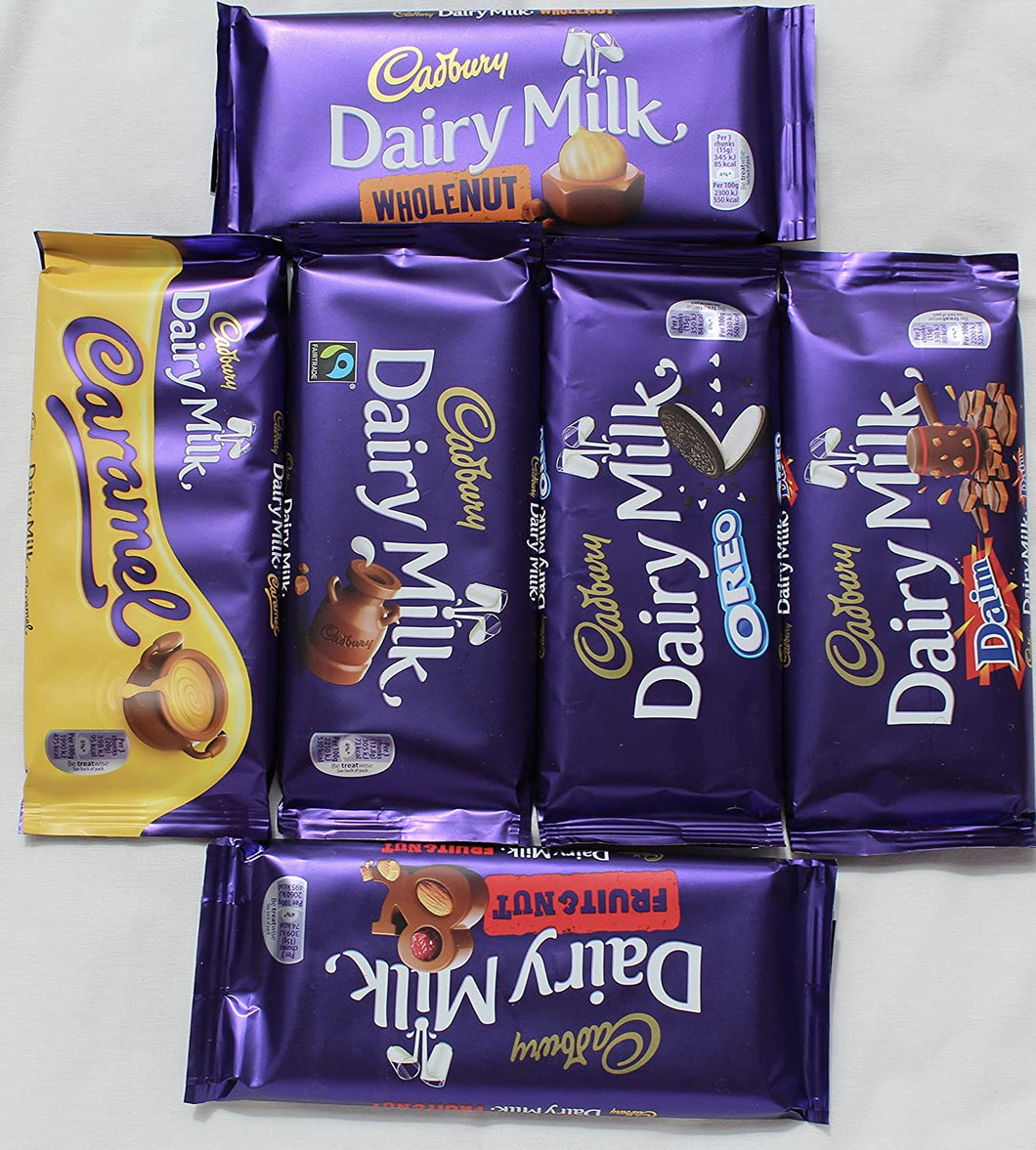 Cadbury Dairy Milk Most Popular Chocolate Bars From England- Whole nut, Caramel, Fruit & Nut, Oreo, Plain, Daim
