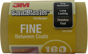 3M SandBlaster 025180UK Fine P180 115mm x 2.5m Between Coats Sandpaper Roll